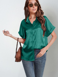 เสื้อคอเต่ามีกระดุมผ้าซาตินสไตล์ยุโรปอเมริกันโลโก้ออกแบบได้ตามต้องการเสื้อเชิ๊ตแขนสั้นสีพื้นแบบลำลอง - Product Image 6