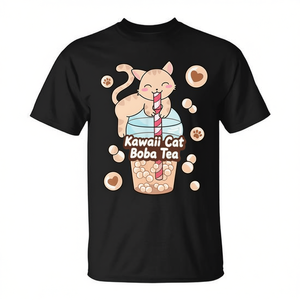 T-shirt promotionnel Kawaii Chat Boba Tea Anime Japonais Neko avec motif chat mignon et thé aux bulles - Product Image 2
