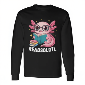 Readsolotl Kawaii Axolotl Reading Book Lover Camiseta de manga larga para adultos, unisex, cuello redondo, impresión digital, regreso a la escuela - Product Image 3