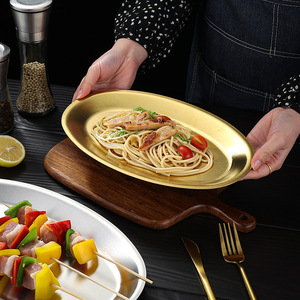 Bandeja de <span class=keywords><strong>Metal</strong></span> para Asar, Bandeja Ovalada de Acero Inoxidable para Servir Alimentos en el Comedor - Product Image 2
