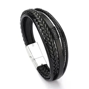 Elegant Mens Leather Bracelet Handmade Leather Cuff Bracelet Braided Leather Wristband Bracelets for Men