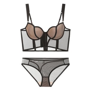 Ensemble soutien-gorge sexy pour femme en dentelle et élasthanne, avec bonnets fins, baleinage long, maintien léger, effet sculptant et push-up dos, minimisant pour poitrine généreuse, pour un effet amincissant - Product Image 5