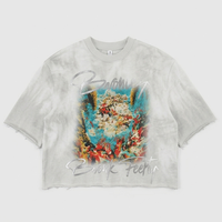 T-shirts à col rond en coton épais, coupe courte, avec imprimé graphique tie-dye, ourlet effiloché et usé, style streetwear vintage rétro décontracté