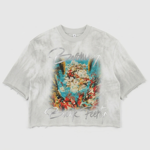 Camisetas Cortas de Cuello Redondo de Algodón Grueso con Estampado Gráfico Tie-Dye, Bajo Deshilachado, Estilo Urbano Vintage Retro Casual - Product Image 2