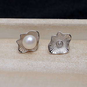 Pendientes de Plata S925 Estilo Barroco para Mujer, Bandeja Hueca para Perlas de 8-13 mm, Tipo AB, Perlas Deformadas, Componentes para Joyería DIY - Product Image 2