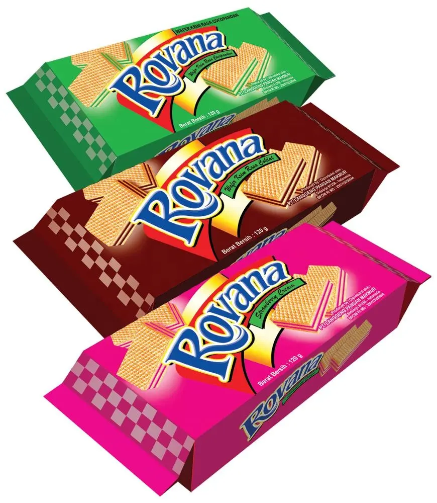 Rovana Wafer Cream ( 120g x 30pcs ) chocolate , Strawberry, Pandan Flavour - Hot Item Biscuit