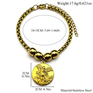 Bracelet populaire en chaîne maille gourmette avec pendentif rond en forme de pièce de monnaie représentant le portrait de l'archange Michel, personnalisé et surdimensionné, vente en gros - Product Image 5