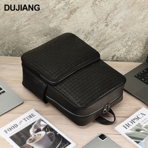 Dujiang Men's And Women's <b>Backpack</b> 20L Woven Design Large Capacity Business Travel Soft Handle <b>Black</b> - Product Image 1