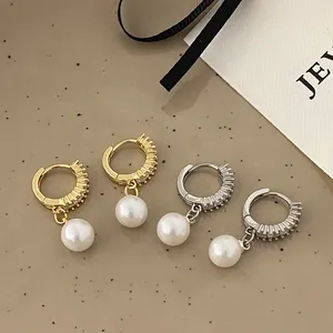 Vershal A-589 INS Hot Selling Unique Design Fashion Trend Exquisite Zircon Circle Pearl Pendant Earrings