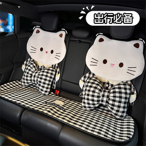 Coussin de siège de voiture motif chat de dessin animé, motif à carreaux, housse de siège décorative toutes saisons pour l'intérieur de la voiture - Product Image 4