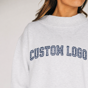 Fashion Ladies <b>Mock</b> <b>Neck</b> Sweatshirt Custom Plaid Letter Applique Loose Fit Long Sleeve Pullover Casual Fleece <b>Top</b> - Product Image 5