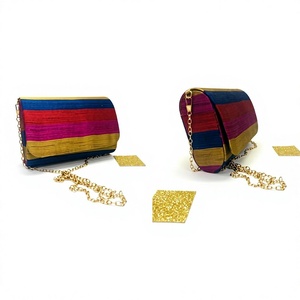 Striped Textile design brocade fabric Clutch Bag with Chain Strap Fashionable Evening Party <b>Handbag</b> elegant simple clutch - Product Image 3