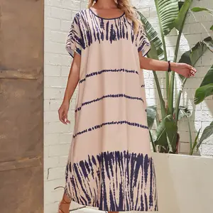 Personnalisé été col rond lâche Camisetas Vestidos De Playa tricoté coton Maxi Boho longue robe de plage imprimée 2023 pour les femmes