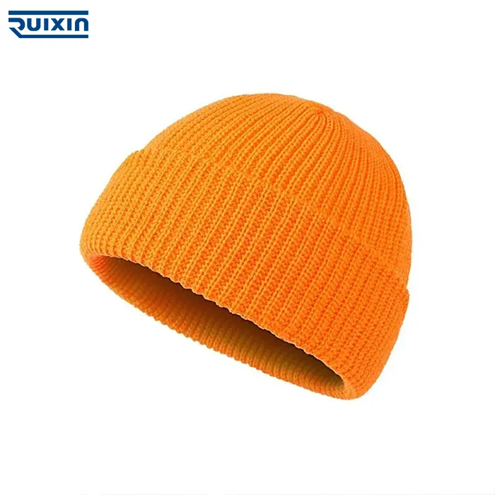 Knitted Ribbed Beanie Cap 100% Acrylic Plain Winter Hat Short striped streetwear beanie For Men Unisex