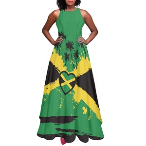 chinese dress ladies Jamaica Flag Printed Women Summer Sleeveless Long Dress Reggae Style E   Mega Mart Center