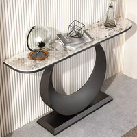 Console d'entrée semi-circulaire murale de luxe léger, design nordique minimaliste moderne, avec veinage de pierre, mobilier de maison
