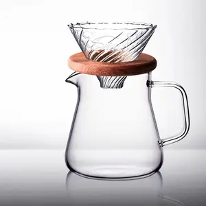 Olla para compartir vidrio enjuagado a mano de gran capacidad para el hogar, vidrio de borosilicato alto con marco de madera maciza, pantalla de filtro, cafetera