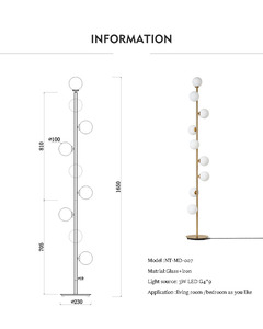 Modern Indoor Bedroom LED <strong>Standing</strong> <strong>Lamp</strong> <strong>Gold</strong> and White Glass Floor Light - Product Image 2