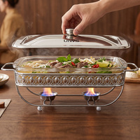 Luxus Gold Eisen rahmen Chafing Dish Hotel Restaurant Lebensmittel Heiz behälter Quadrat Glastopf Alkohol Heizung Chafing Dish