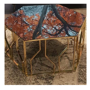 Table en acier inoxydable de style traditionnel avec finition en laiton verre ordinaire normal pour meubles de maison de salon - Product Image 2