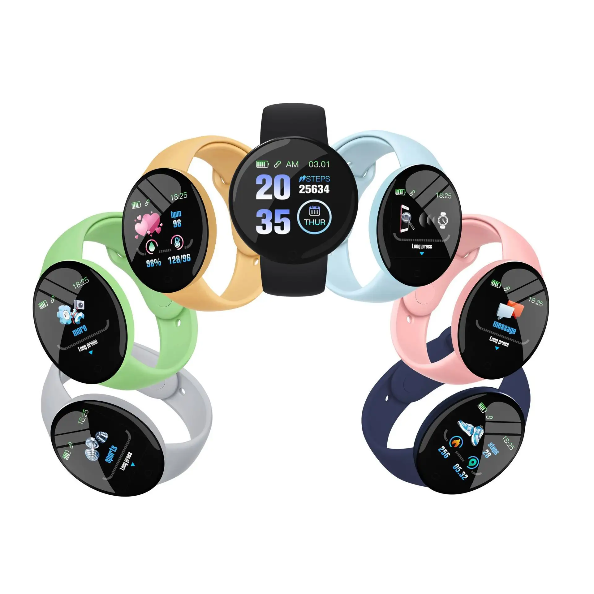 New arrival D18s smart watch android ios Macaron Color smart bracelet d18s smartwatch round Women Men Kid smart watch D18