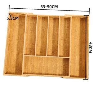 Bamboo Knife <b>Storage</b> <b>Box</b> 33-50Cm Adjustable Telescopic Drawer Organizer For <b>Kitchen</b> Cutlery Utensils - Product Image 1