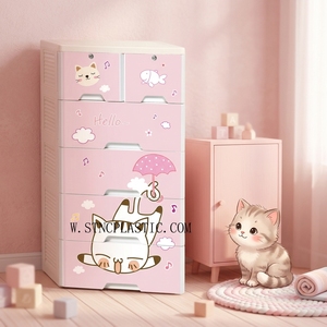 Armoire de rangement multifonctionnelle pour vêtements de bébé, 5 tiroirs avec roulettes, en plastique, style dessin animé - Product Image 3