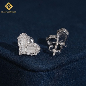 Pendientes de Diamantes Cultivados en Laboratorio con Micro Pavé en Forma de Corazón, Pendientes Iced Out, Plata de Ley 925, Cierre de Rosca, Regalo de San Valentín - Product Image 5