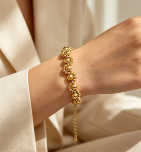 Bracelet chaîne à billes plaqué or, bijoux de mode classiques pour femmes, design à maillons en alliage - Product Image 2