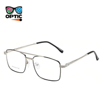 Monture de lunettes optiques pour hommes, style pilote à double pont, en acétate transparent avec branches métalliques, pour usage professionnel