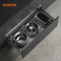 Organisateur de placard de cuisine SONEW DAWN en alliage d'aluminium, tiroirs coulissants avec étagère à vaisselle réglable et plateau à couverts