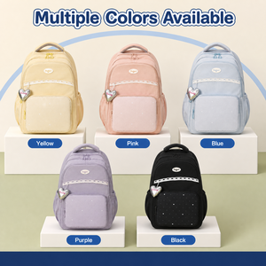 Sac à dos scolaire pour filles avec pochette pour trolley, garniture en dentelle, breloque cœur, multi-poches, sac à dos d'écolière - Product Image 6