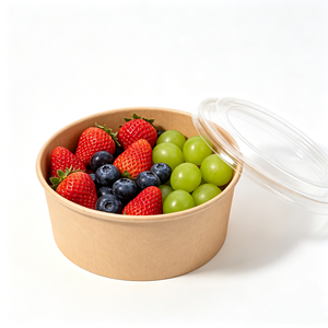 Contenant rond jetable en kraft de qualité alimentaire, avec couvercle hermétique, compatible micro-ondes, pour camping, salade de fruits, plats à emporter, bol en papier - Product Image 1