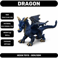 Dragon bleu-or en PVC écologique 11,8x7,5x8,1 CM avec ailes, sculpture peinte à la main, parfait pour la décoration de bureau