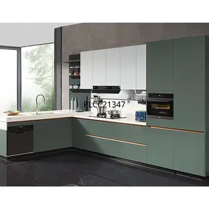 OPPEIN 2021 Modular Simple UV Green Storage Glossy Metal Modern Design High Gloss Kitchen Cabinet