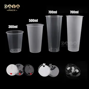 Customized Printing Logo Disposable PP Cup Bubble Tea Juice Clear Frosted Plastic Cup
