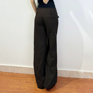 Y2K Brown Striped Wide Leg Pants, High Waist Flare Leg Trousers, Retro Loose Casual Pants for Women Streetwear - Product Image 3