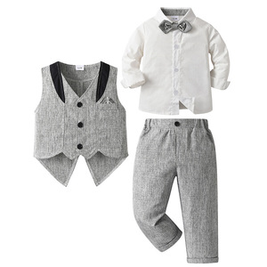 Conjunto Formal para Niños Primavera-Otoño 2025, Nuevo Chaleco de Esmoquin Gris, Ropa de Fiesta de Cuatro Piezas con Diseño de Logotipo - Product Image 6