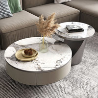 Table basse et meuble TV combinés en panneaux de roche ronds, style luxe léger italien, pour petits espaces domestiques, design moderne et simple