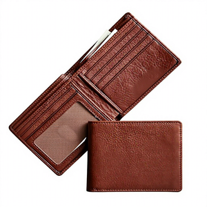 Cartera de Cuero Genuino Plegable Hecha a Mano para Hombre, Tarjetero con Cierre Abierto, Corta, Impermeable, Personalizada - Product Image 1