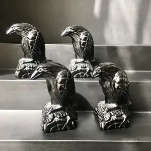 天然黑色黑曜石手工雕刻黑色黑曜石乌鸦鸟雕刻水晶宝石动物雕刻家居装饰