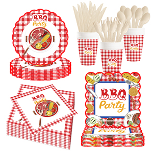 Assiettes en papier à carreaux rouges DAMAI pour la décoration de table de barbecue, ensemble de vaisselle jetable en papier pour barbecue - Product Image 5