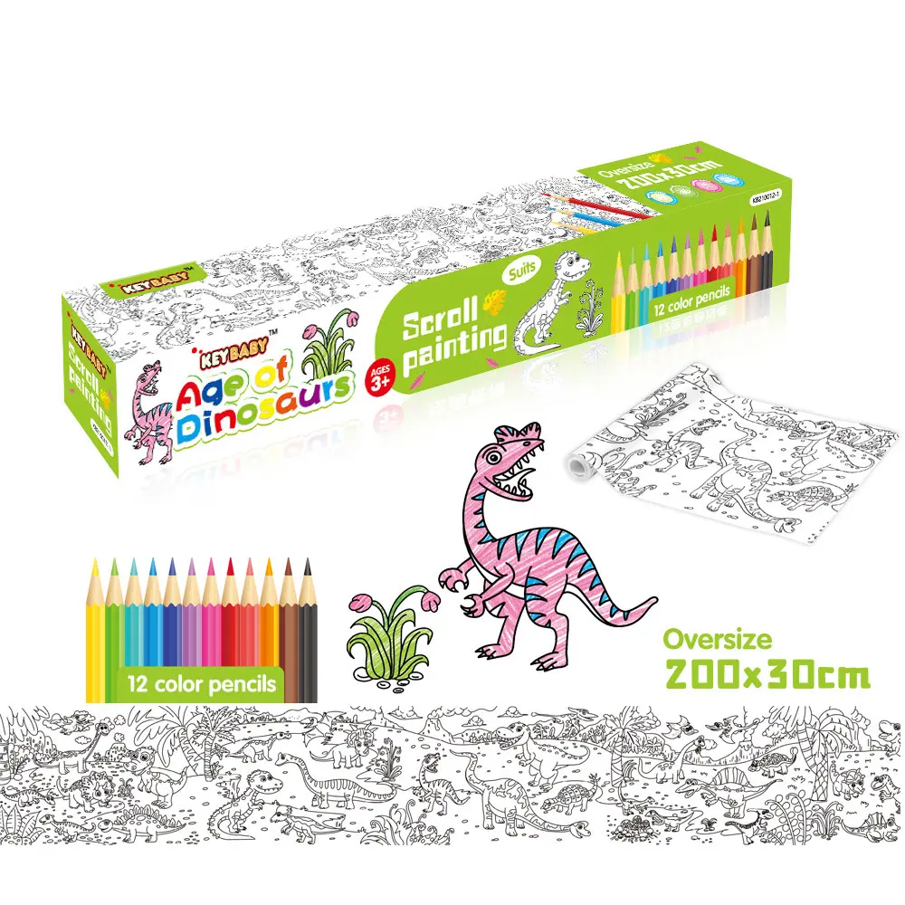 Nieuw Ontwerp Cadeau Briefpapier Kleuring Diy Dinosaurus Schilderij Tekening Papier Doodle Scroll Roll Speelgoed Voor Kinderen