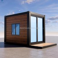 Skyacross 2026 – Bureau Modulaire Conteneurisé de Luxe Moderne 10FT avec Panneaux Muraux Métalliques Gaufrés et Porte Coulissante en Verre