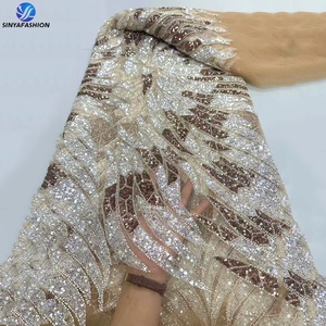 Sinya 5 Yards Dentelle de Tulle Nigériane Perlée de Haute Qualité, Robe de Mariée de Luxe, Paillettes Abondantes, Tulle Français, Florale Traditionnelle - Product Image 4