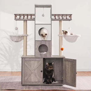 أثاث خشبي صندوق كبير للقطط على شكل شجرة أو قطة أثاث صندوق كبير مخفي مزخرف برسمة شجرة القطط مع برج متسلق للقطط - Product Image 4