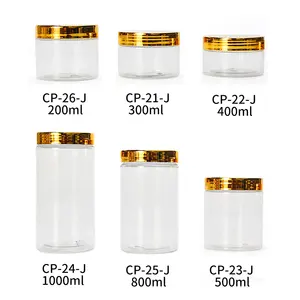 New Style Popular 200 300 400 500 800 1000Ml Round Hair Pomade Plastic Containers Gold Cap Transparent PCR RPET Cosmetic Jar