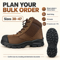 Bottes de sécurité personnalisées à embout d'acier en cuir nubuck marron, tissu Oxford, fermeture éclair latérale, semelle intermédiaire en acier anti-perforation, semelle PU TPU, vente en gros