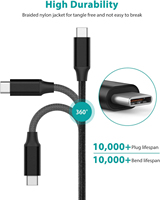 Câble USB-C vers Type-C 3A PD 10 Gbps USB3.2 Gen2 en cuivre pur tressé avec gaine en PVC pour ordinateur et appareil photo