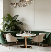 Ensemble de meubles en cuir pour restaurant et café : banquette demi-cercle en marbre, chaise et table